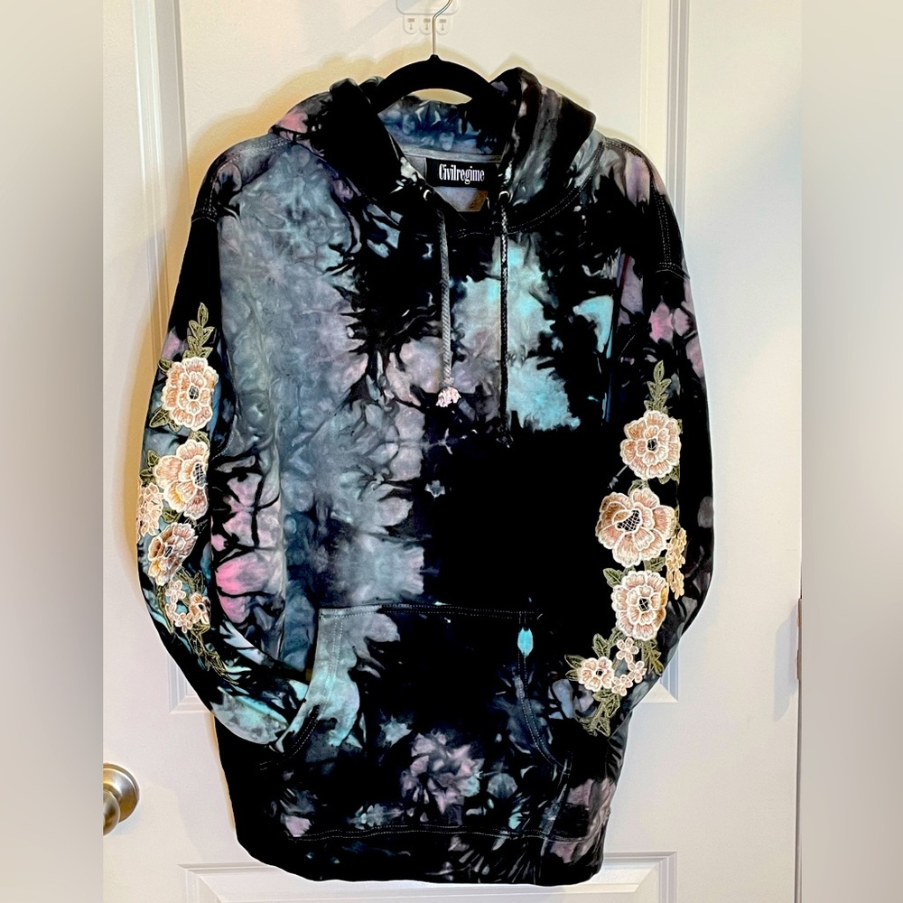 Civil Regime Floral Tie Dye Hoodie Medium black purple blue NWOT